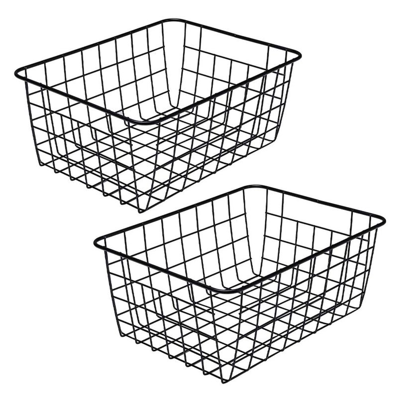 LeleCAT Black Wire Storage Baskets, Metal Household Storage Organizer for Kitchenï¼ŒPantry, Shelf, Freezer, Bathroomï¼ŒBlack 2 Pack - Image 1